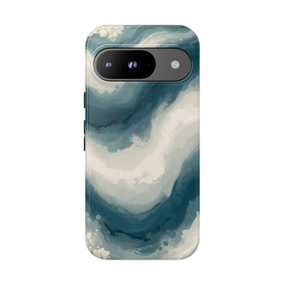 Ocean Wave Marble Phone Case — Teal & Ivory Abstract Tough Case