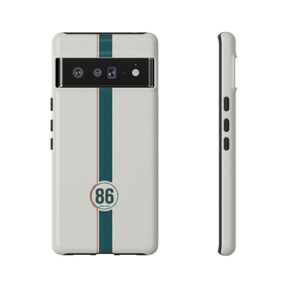 Racing Stripe Tough Phone Case — Retro White With '86 Circle Badge