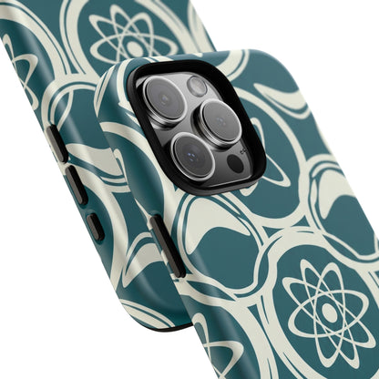 Teal Retro Atomic Pattern Tough Phone Case - Mid-Century Science Design