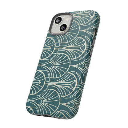 Art Deco Teal Pattern Tough Phone Case — Vintage Geometric Protective Case