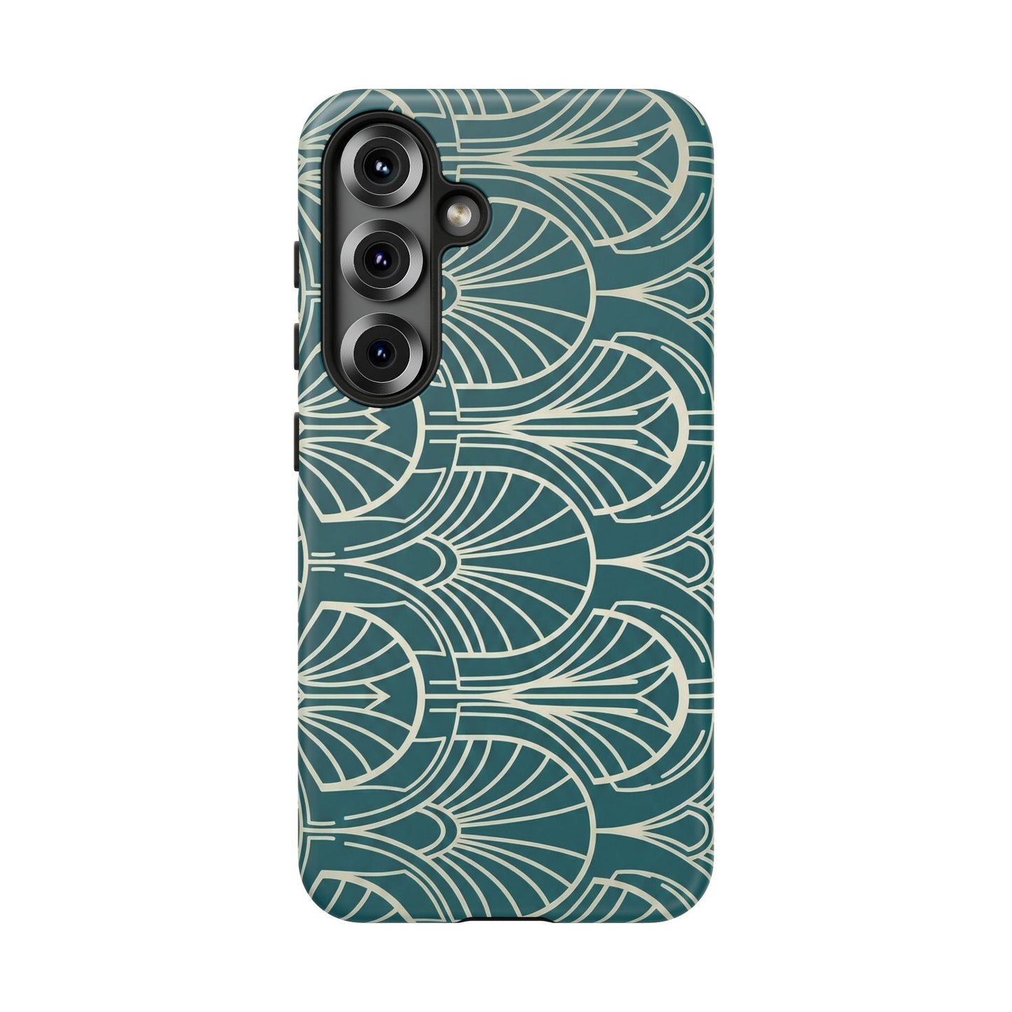 Teal Art Deco Pattern Tough Phone Case — Retro Geometric Protection