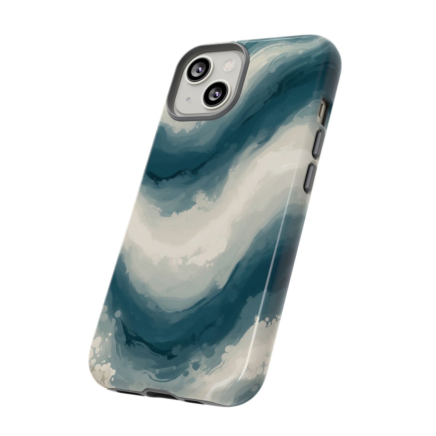 Ocean Wave Marble Phone Case — Teal & Ivory Abstract Tough Case