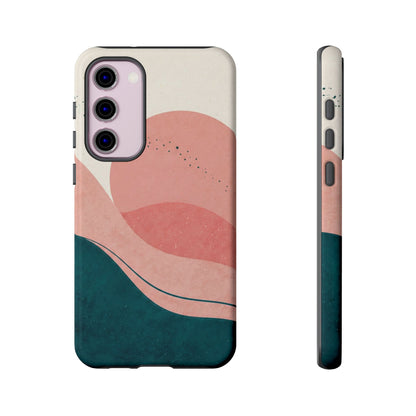 Abstract Sunset Waves Tough Phone Case — Pink & Teal Protective Cover
