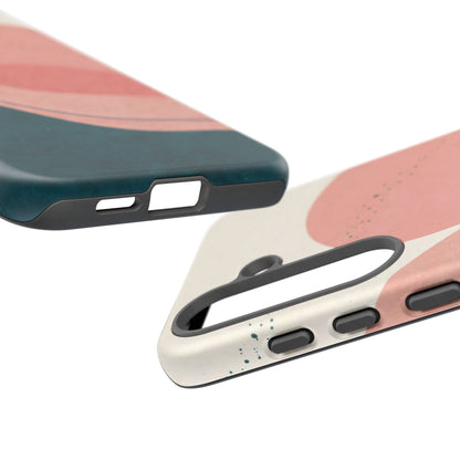 Abstract Sunset Waves Tough Phone Case — Pink & Teal Protective Cover