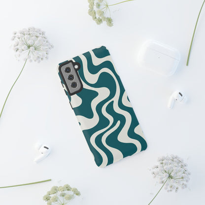 Abstract Teal Swirl Phone Case — Retro Wavy Tough Case
