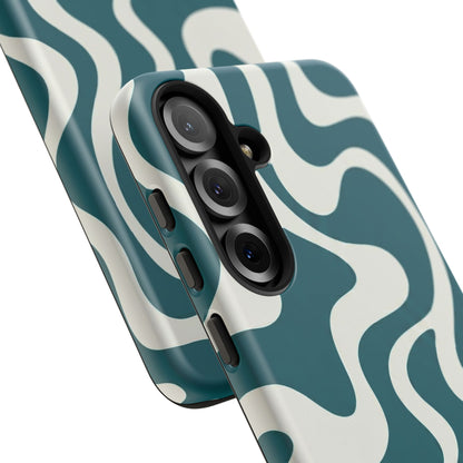 Abstract Teal Swirl Phone Case — Retro Wavy Tough Case