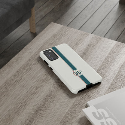 Racing Stripe Tough Phone Case — Retro White With '86 Circle Badge