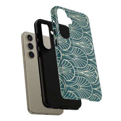Teal Art Deco Pattern Tough Phone Case — Retro Geometric Protection
