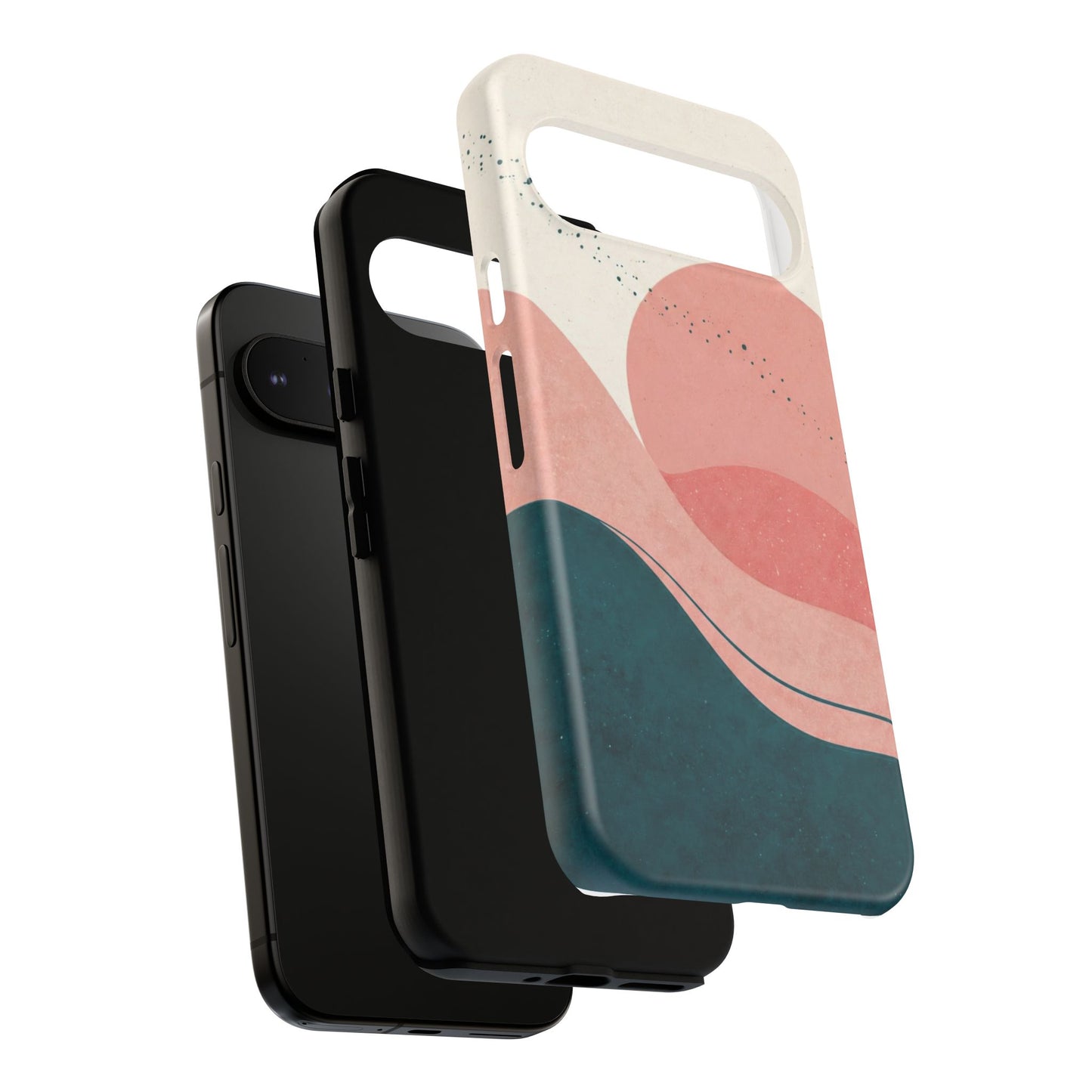 Abstract Sunset Phone Case — Pink & Teal Wave Tough Case