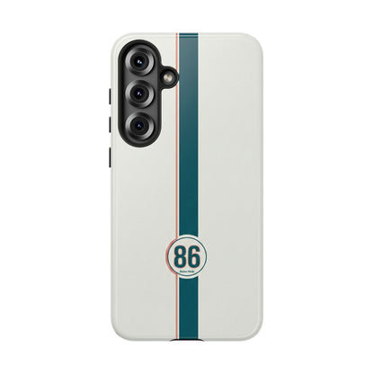 Racing Stripe Tough Phone Case — Retro White With '86 Circle Badge