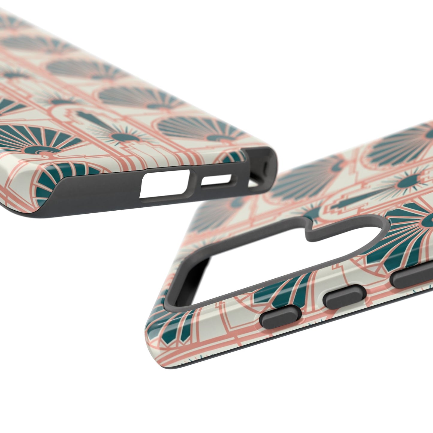 Art Deco Fan Pattern Tough Phone Case — Teal & Blush Retro Protection