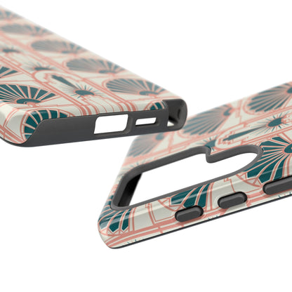 Art Deco Fan Pattern Tough Phone Case — Teal & Blush Retro Protection