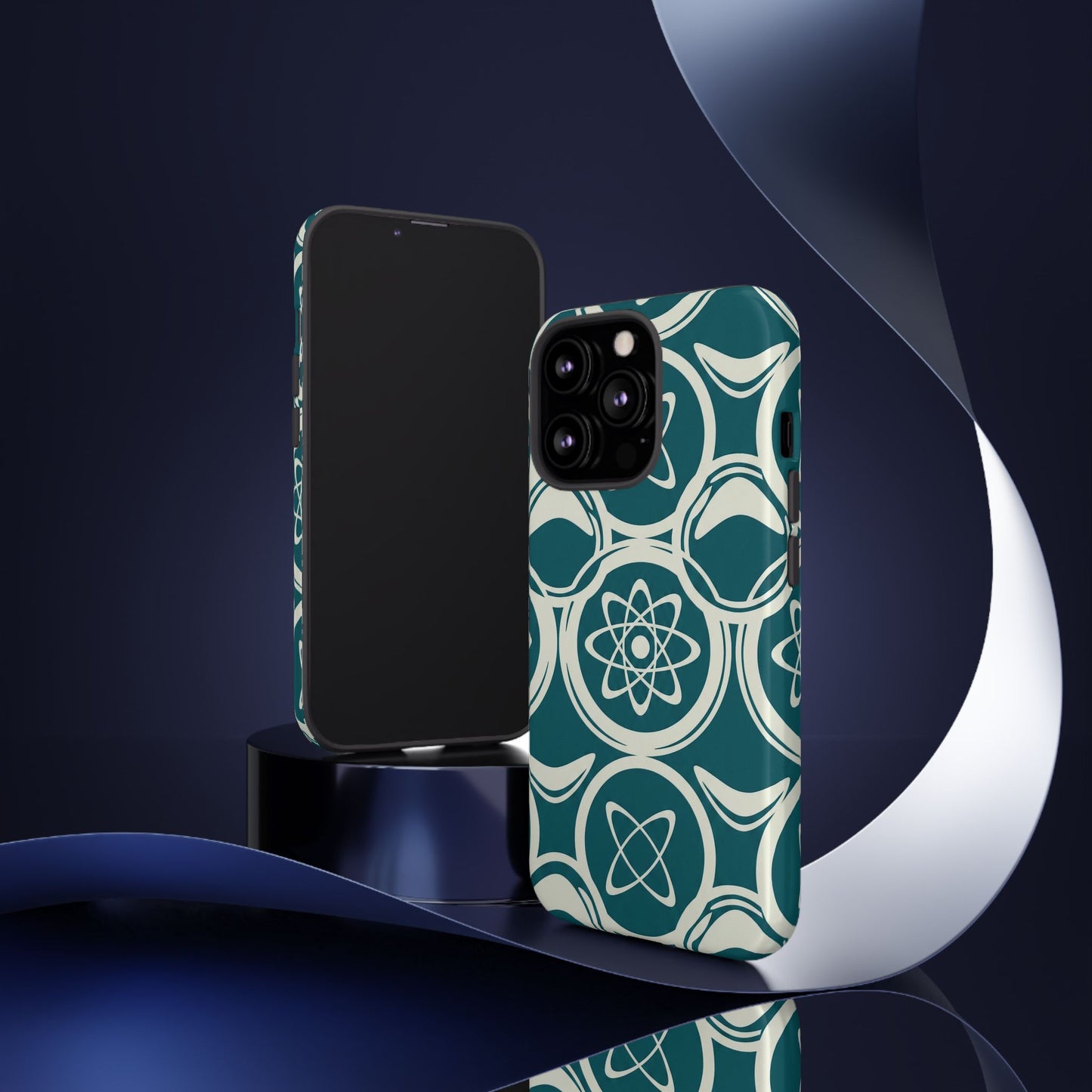 Teal Retro Atomic Pattern Tough Phone Case - Mid-Century Science Design