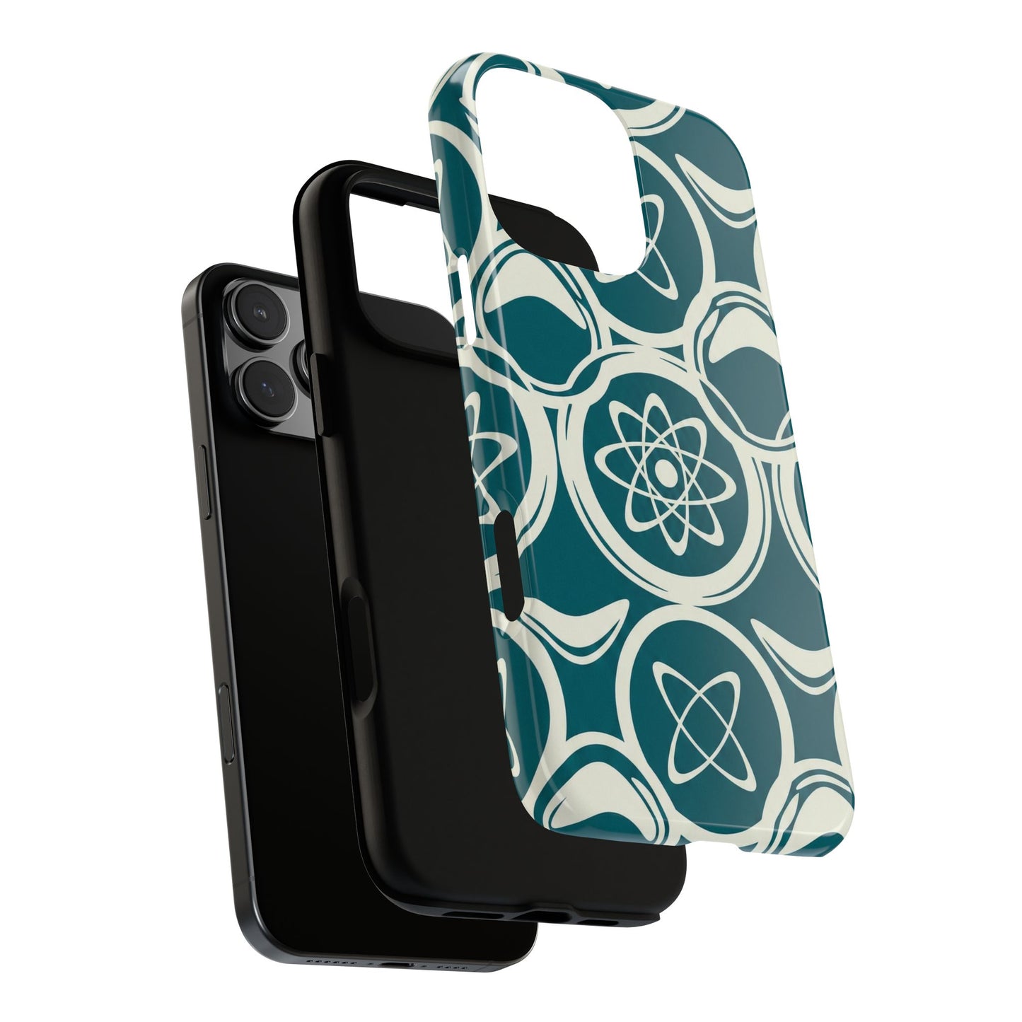 Teal Retro Atomic Pattern Tough Phone Case - Mid-Century Science Design