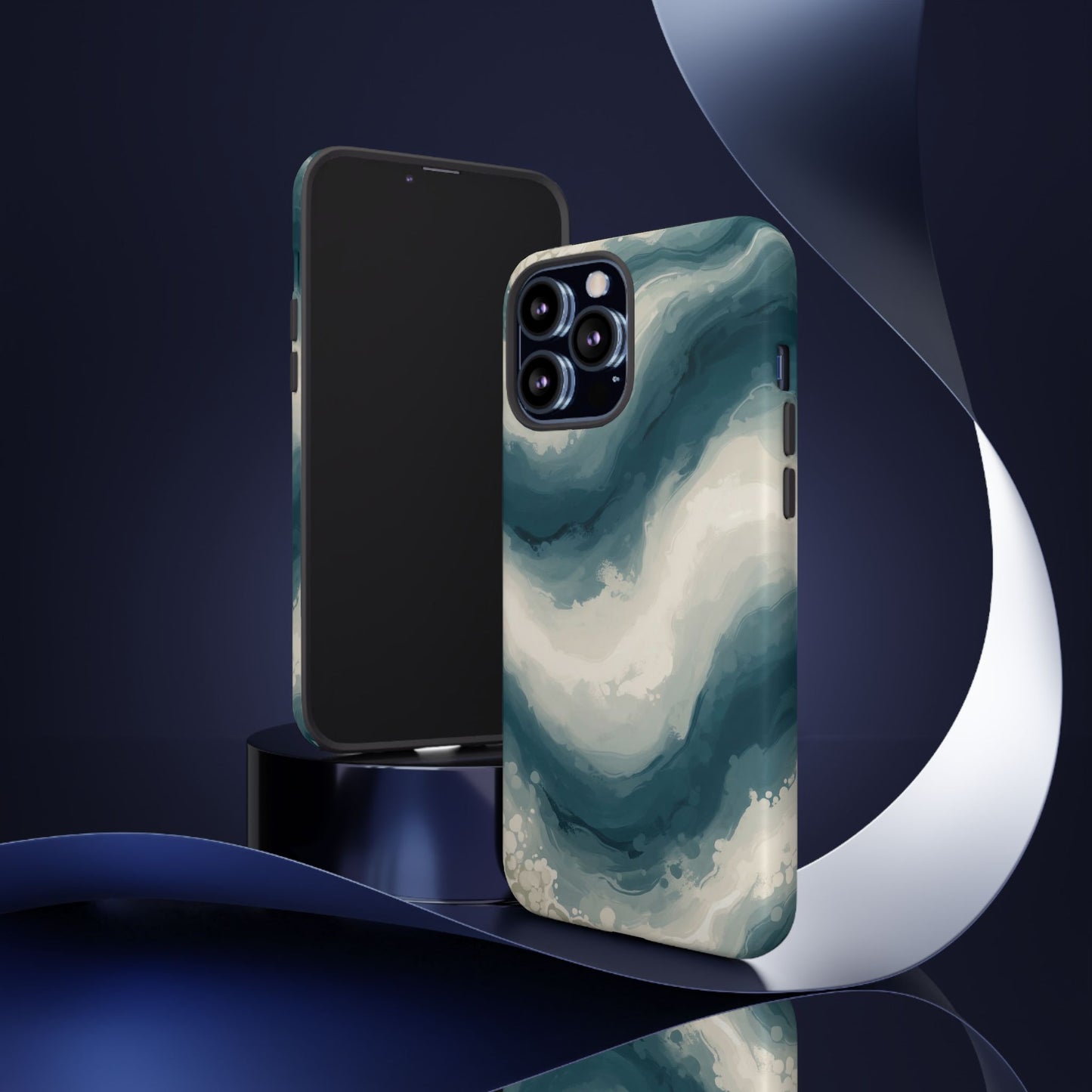 Ocean Wave Marble Phone Case — Teal & Ivory Abstract Tough Case