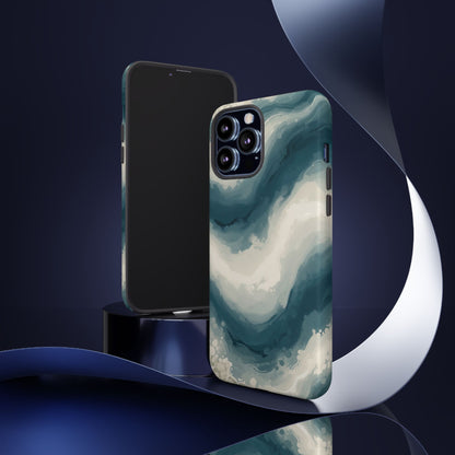 Ocean Wave Marble Phone Case — Teal & Ivory Abstract Tough Case