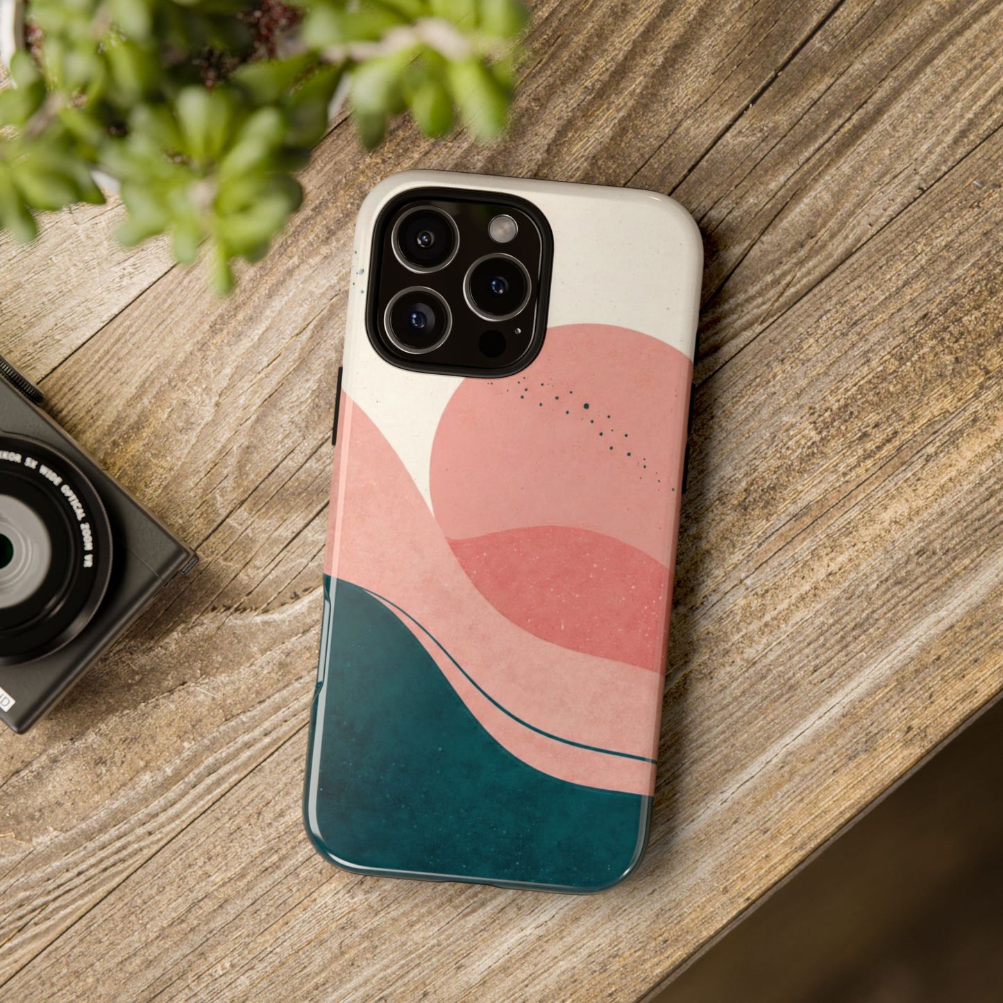 Abstract Sunset Phone Case — Pink & Teal Wave Tough Case