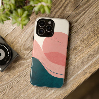 Abstract Sunset Phone Case — Pink & Teal Wave Tough Case