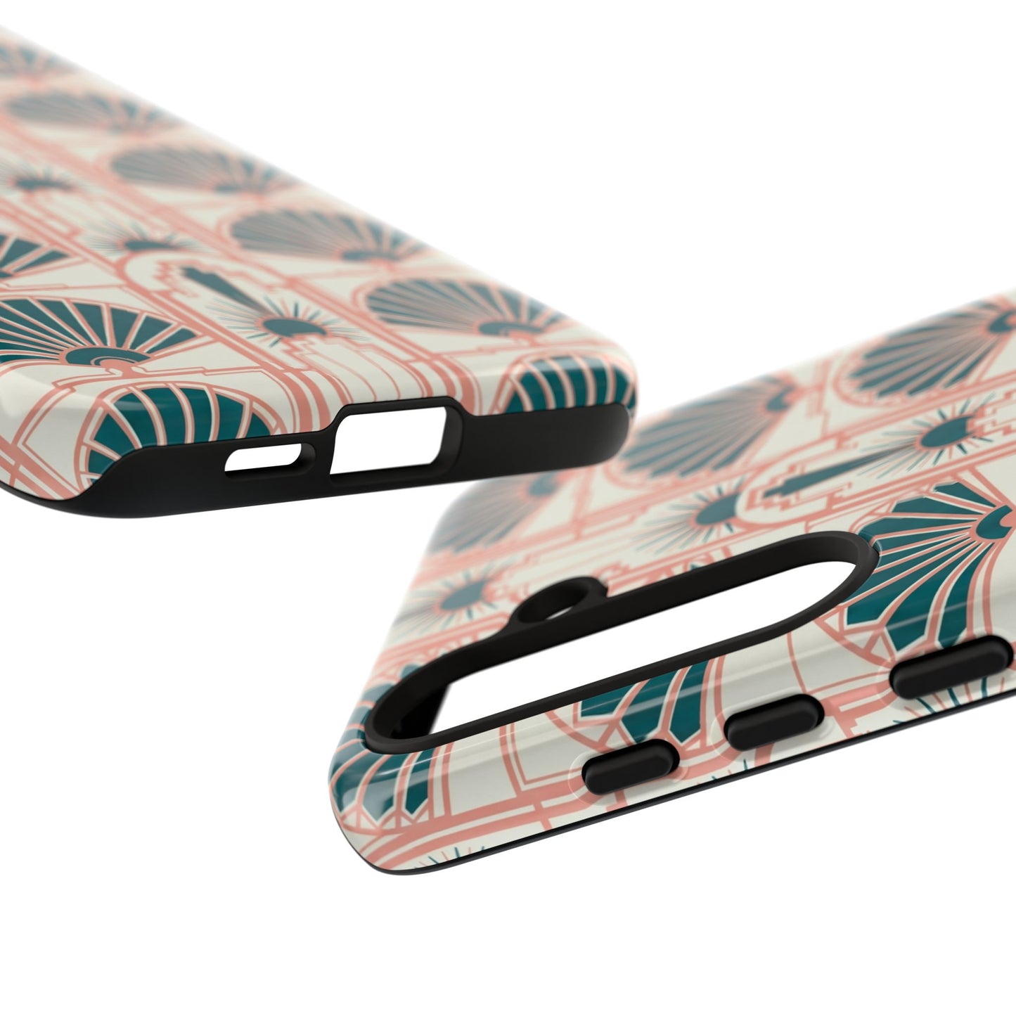 Art Deco Fan Pattern Tough Phone Case — Teal & Blush Retro Protection
