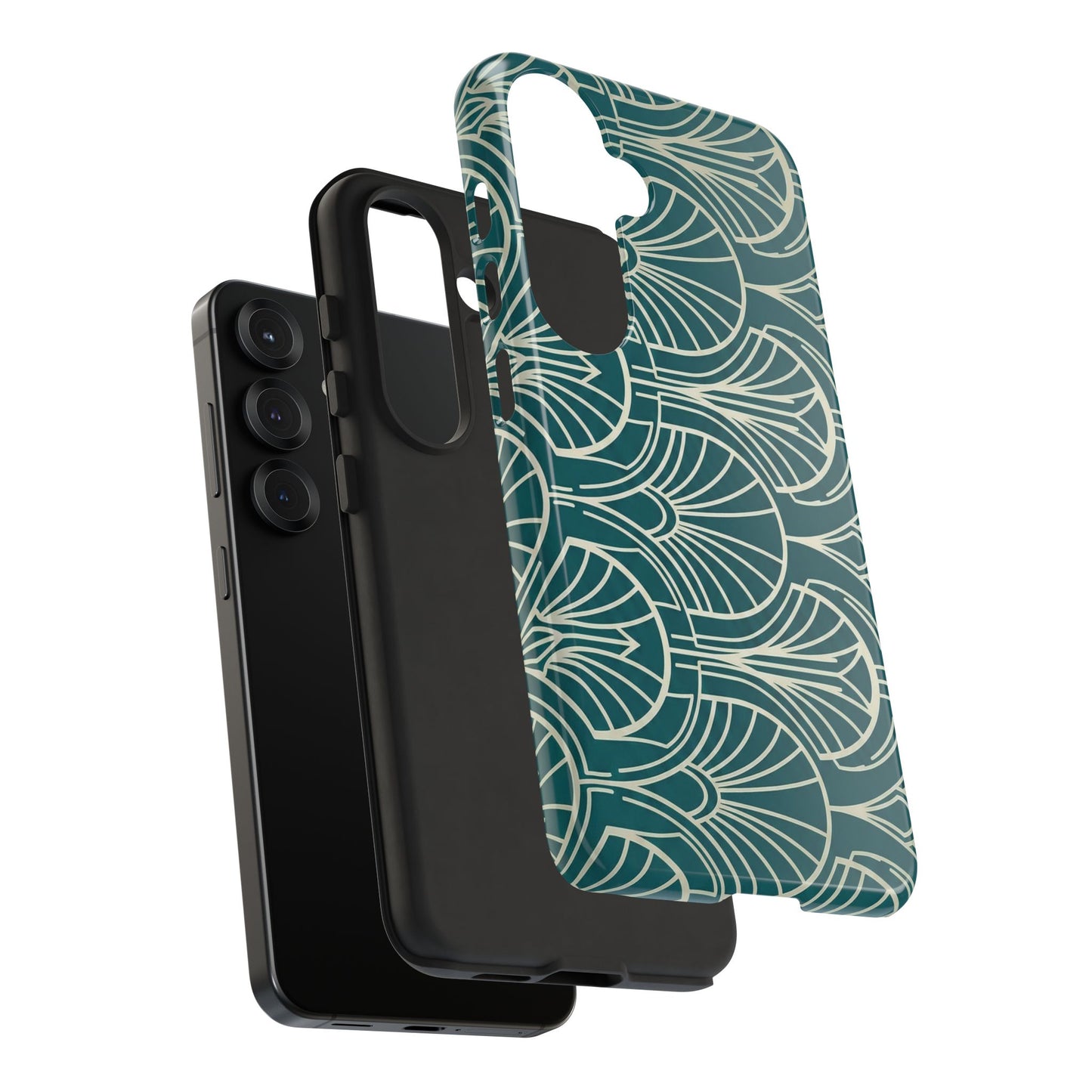 Teal Art Deco Pattern Tough Phone Case — Retro Geometric Protection