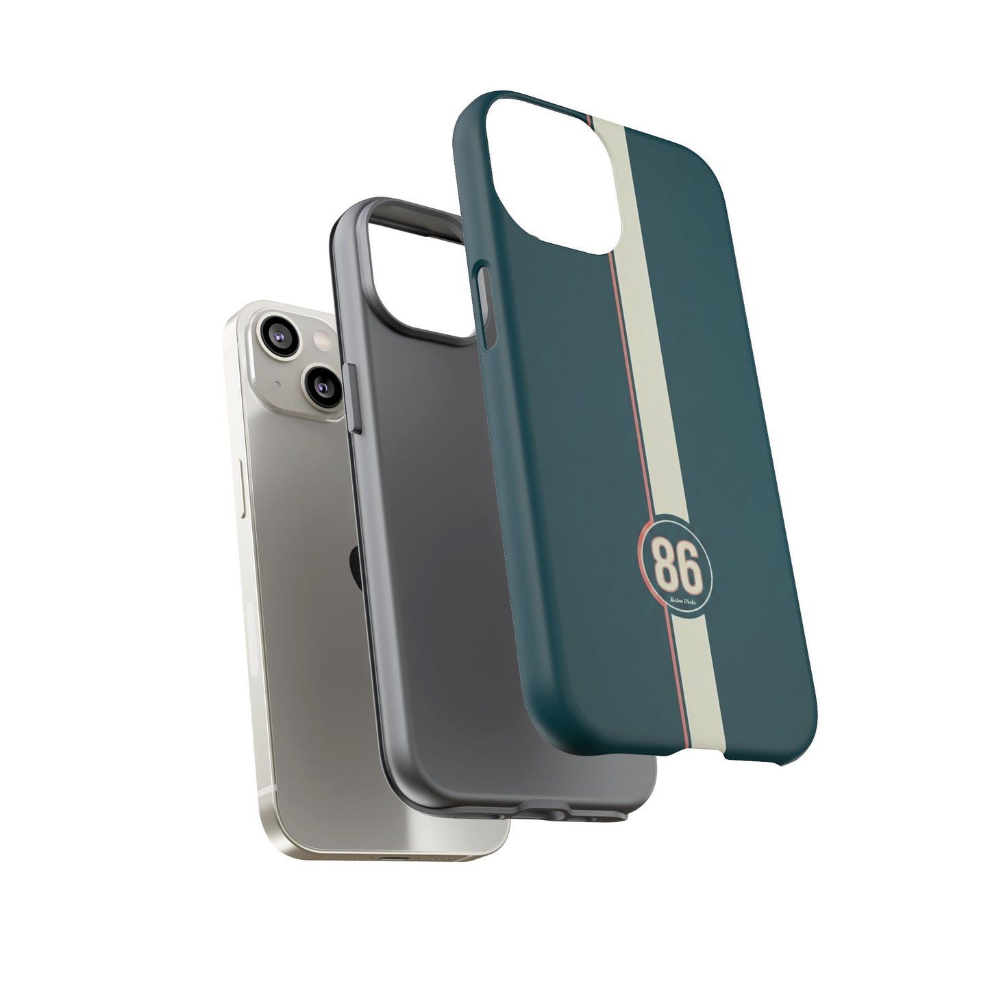 Racing Stripe Phone Case - Retro Teal with Number 86