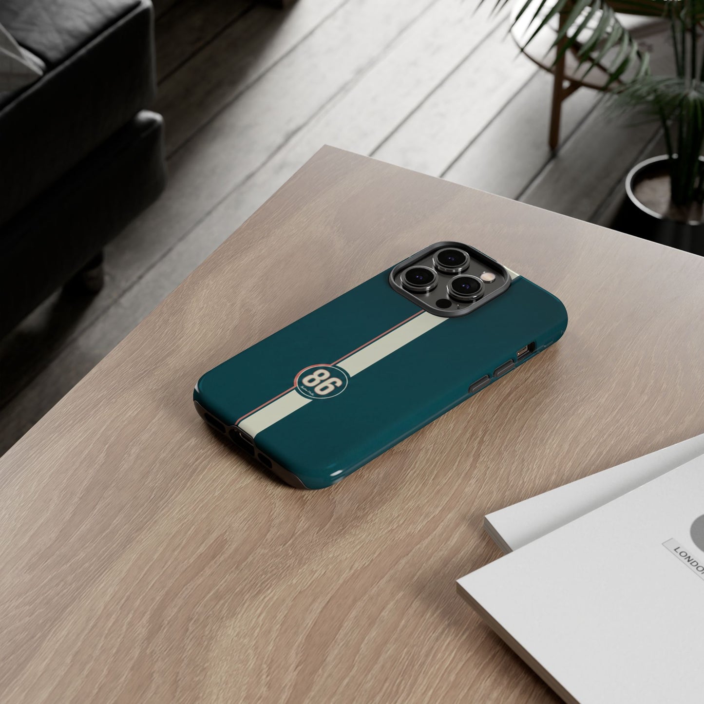 Racing Stripe Phone Case - Retro Teal with Number 86