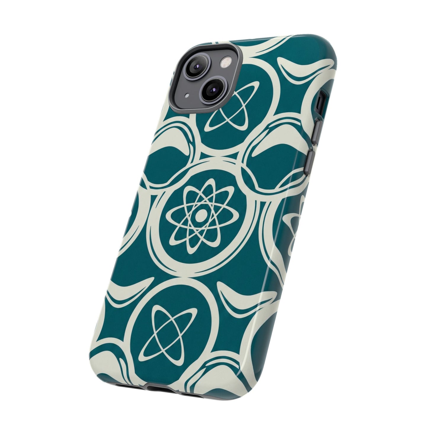 Teal Retro Atomic Pattern Tough Phone Case - Mid-Century Science Design