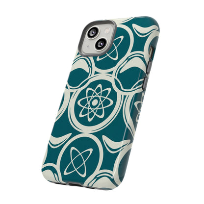 Teal Retro Atomic Pattern Tough Phone Case - Mid-Century Science Design