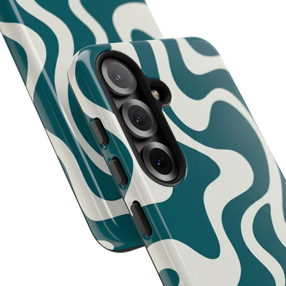 Abstract Teal Swirl Phone Case — Retro Wavy Tough Case