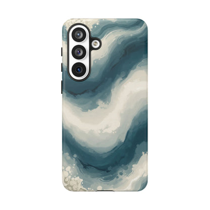 Ocean Wave Marble Phone Case — Teal & Ivory Abstract Tough Case