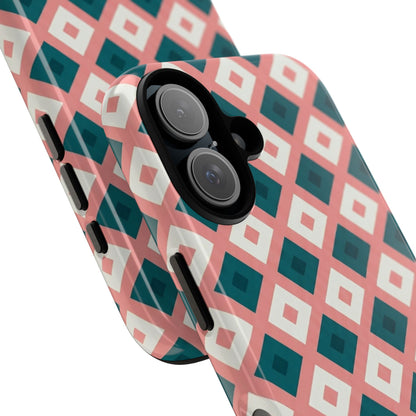 Geometric Diamond Pattern Tough Phone Case — Pink & Teal Protective Cover