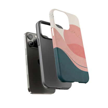 Abstract Sunset Phone Case — Pink & Teal Wave Tough Case