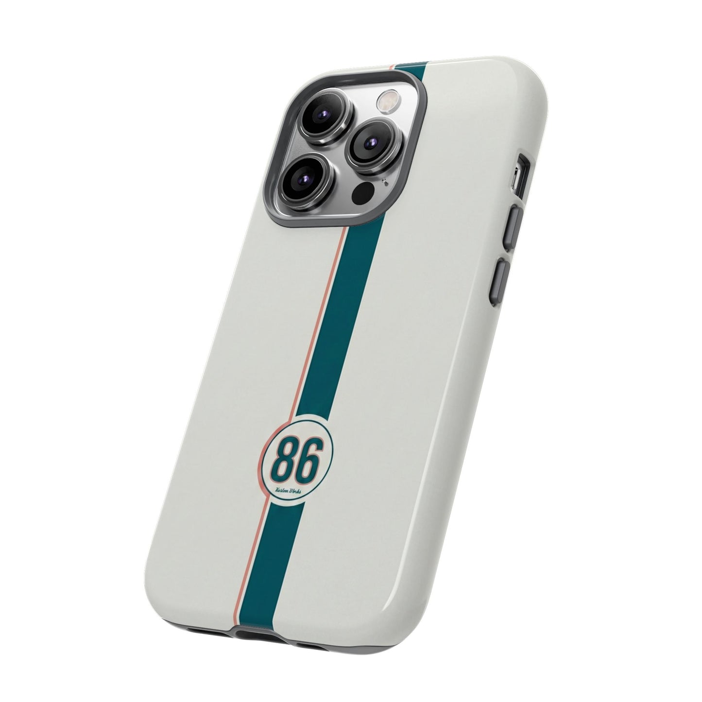 Racing Stripe Tough Phone Case — Retro White With '86 Circle Badge