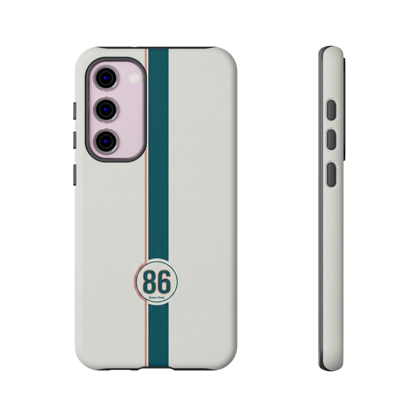 Racing Stripe Tough Phone Case — Retro White With '86 Circle Badge