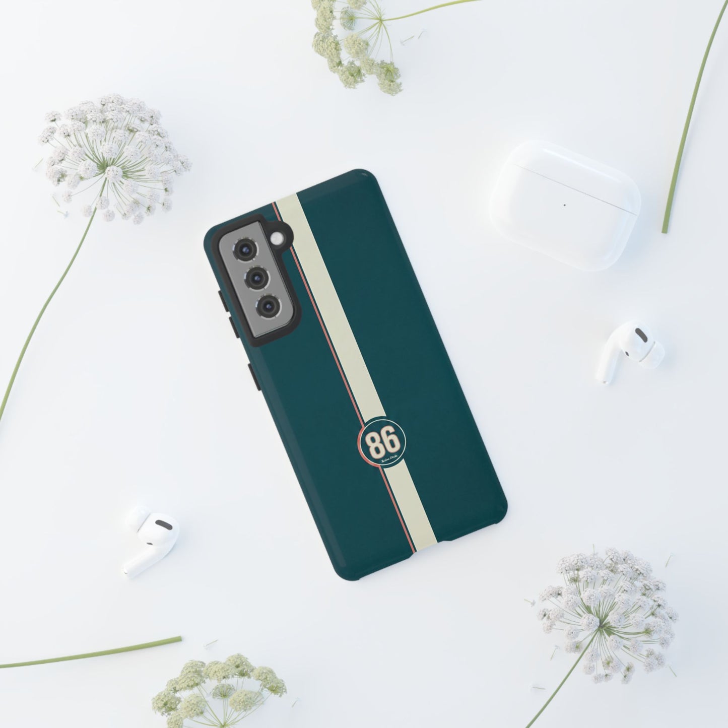 Racing Stripe Phone Case - Retro Teal with Number 86