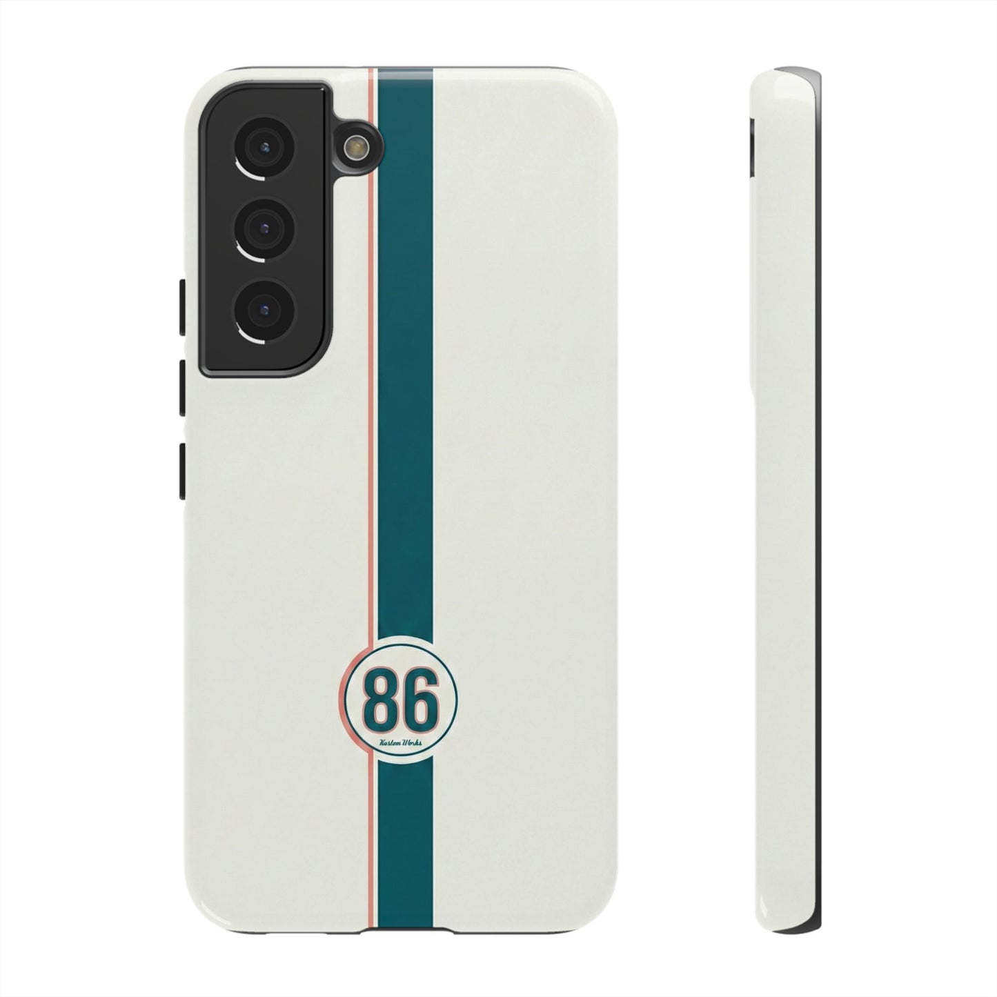 Racing Stripe Tough Phone Case — Retro White With '86 Circle Badge