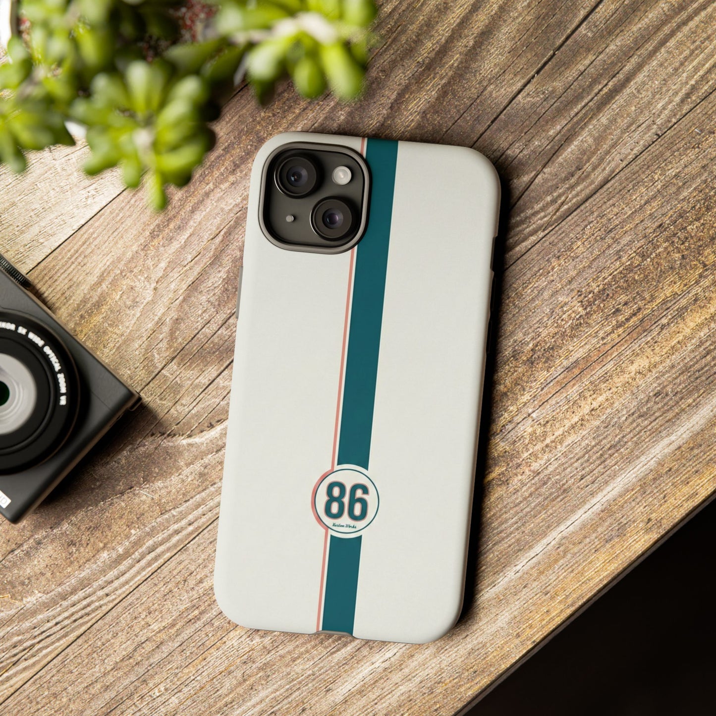 Racing Stripe Tough Phone Case — Retro White With '86 Circle Badge