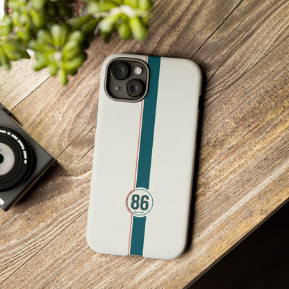 Racing Stripe Tough Phone Case — Retro White With '86 Circle Badge