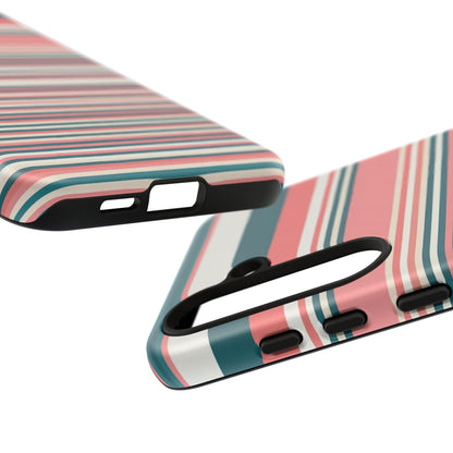 Striped Tough Phone Case — Coral, Teal & White Protective Cover
