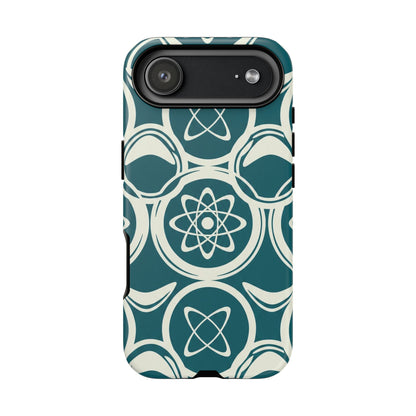 Teal Retro Atomic Pattern Tough Phone Case - Mid-Century Science Design