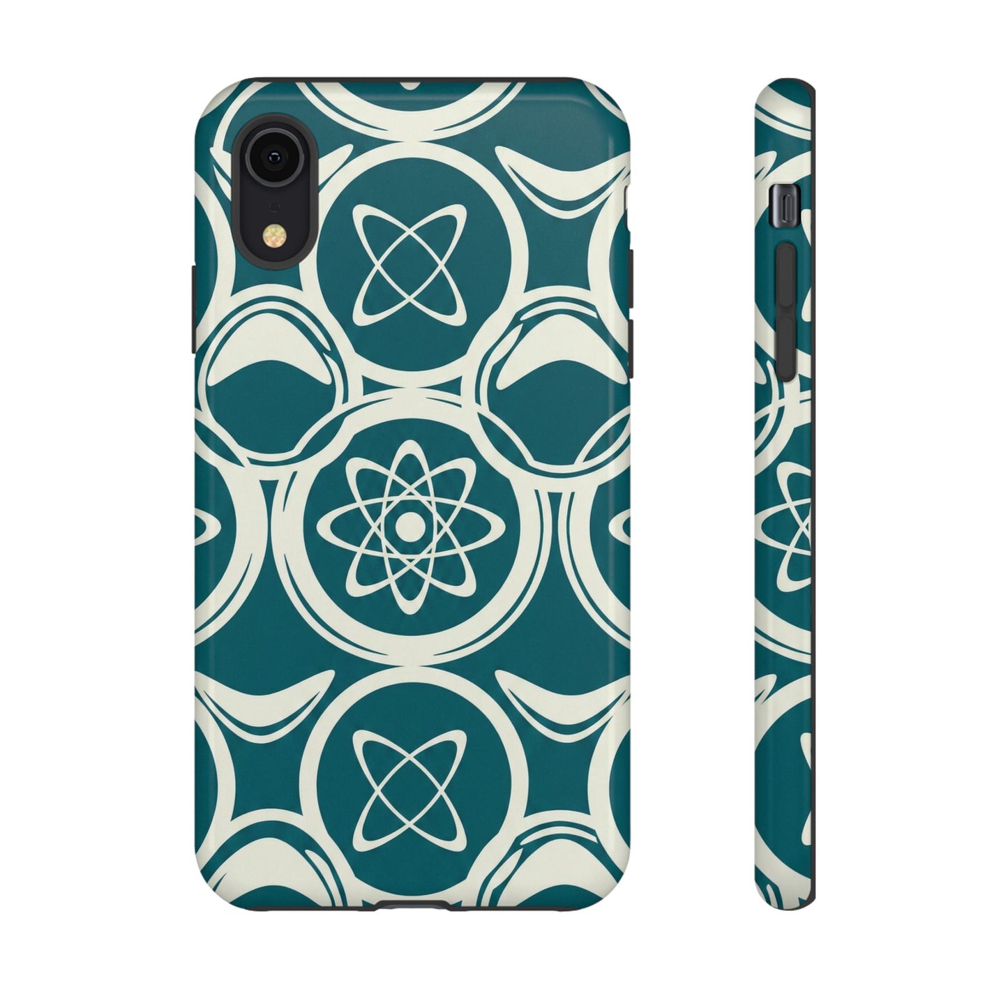 Teal Retro Atomic Pattern Tough Phone Case - Mid-Century Science Design