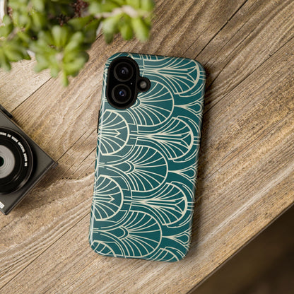 Art Deco Teal Pattern Tough Phone Case — Vintage Geometric Protective Case