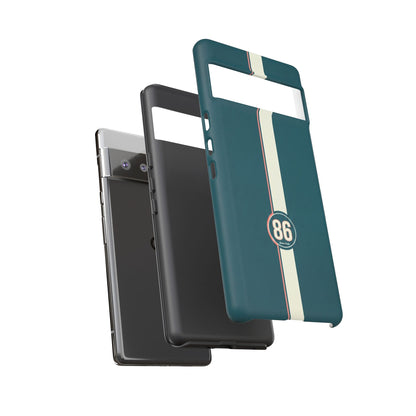 Racing Stripe Phone Case - Retro Teal with Number 86