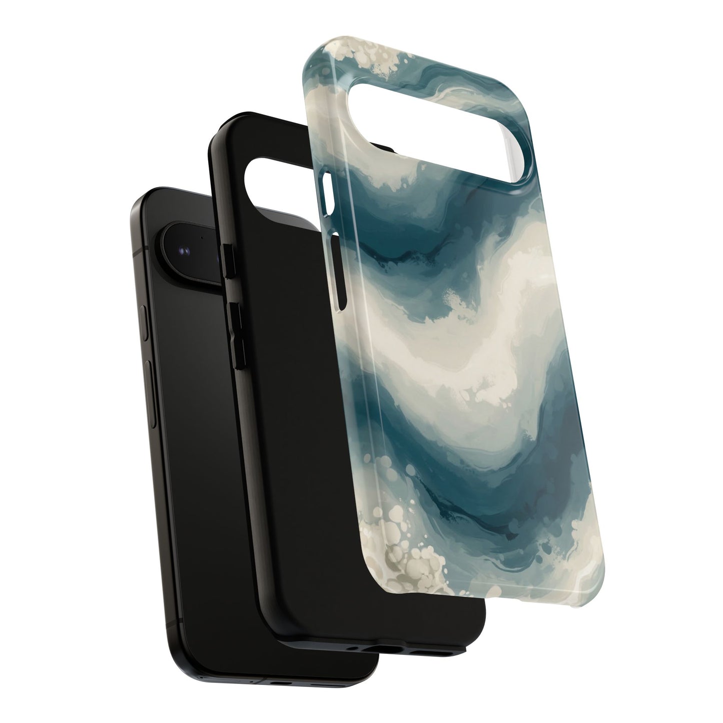 Ocean Wave Marble Phone Case — Teal & Ivory Abstract Tough Case