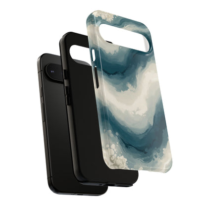 Ocean Wave Marble Phone Case — Teal & Ivory Abstract Tough Case