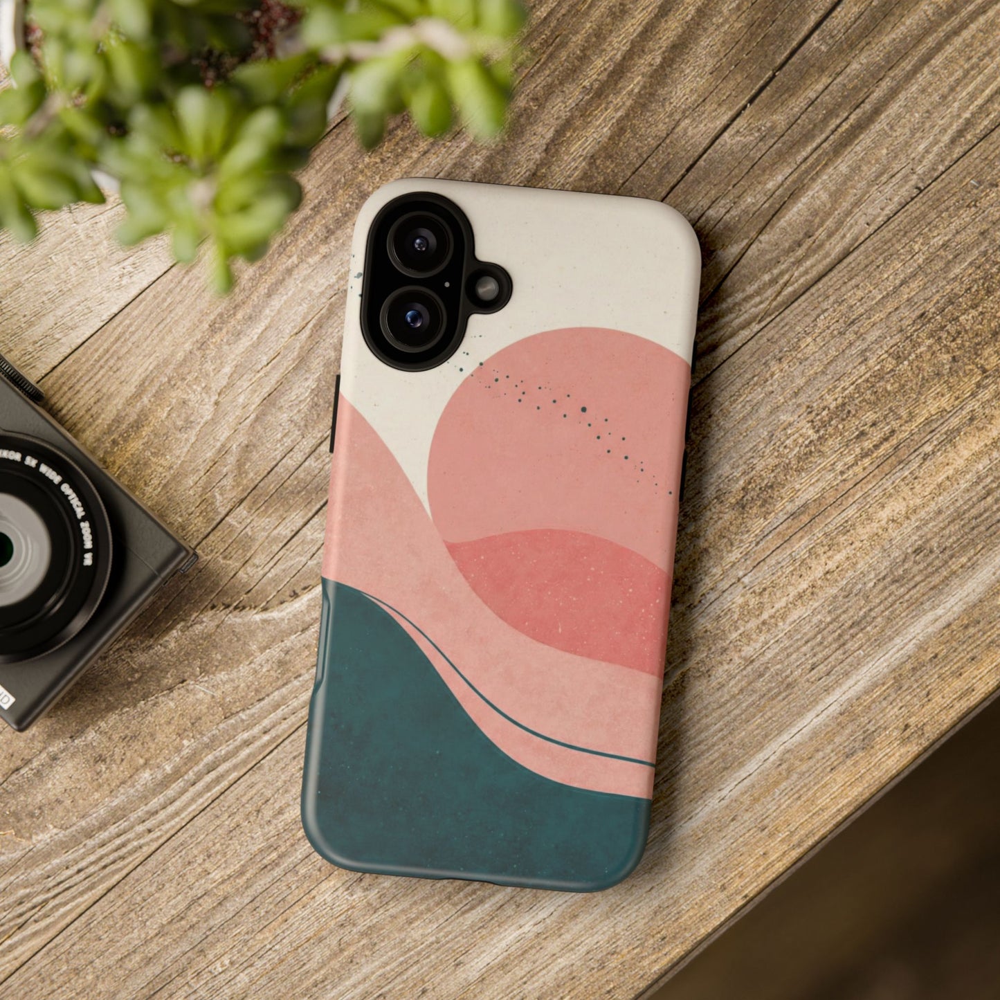 Abstract Sunset Phone Case — Pink & Teal Wave Tough Case