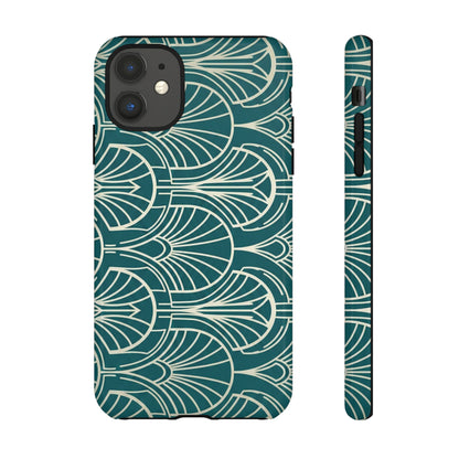 Art Deco Teal Pattern Tough Phone Case — Vintage Geometric Protective Case