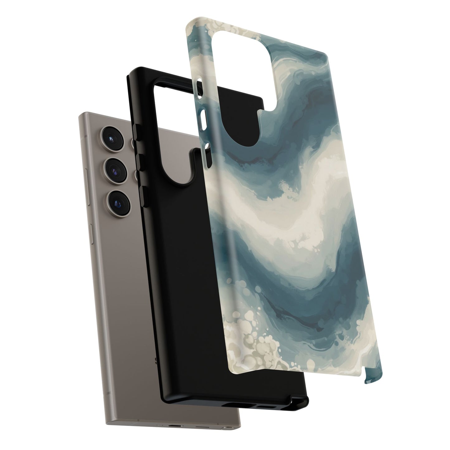 Ocean Wave Marble Phone Case — Teal & Ivory Abstract Tough Case