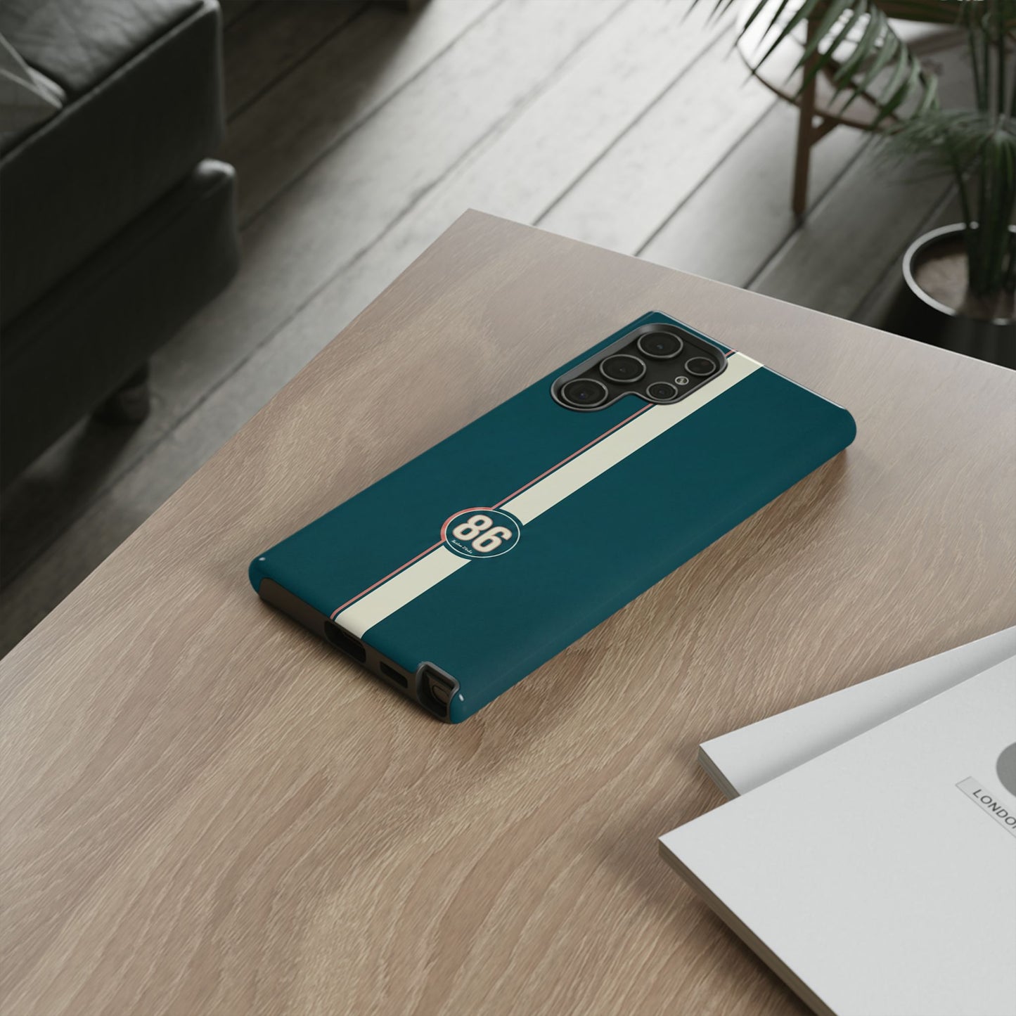 Racing Stripe Phone Case - Retro Teal with Number 86