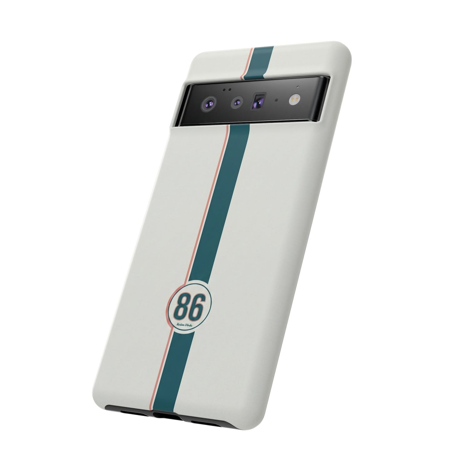 Racing Stripe Tough Phone Case — Retro White With '86 Circle Badge